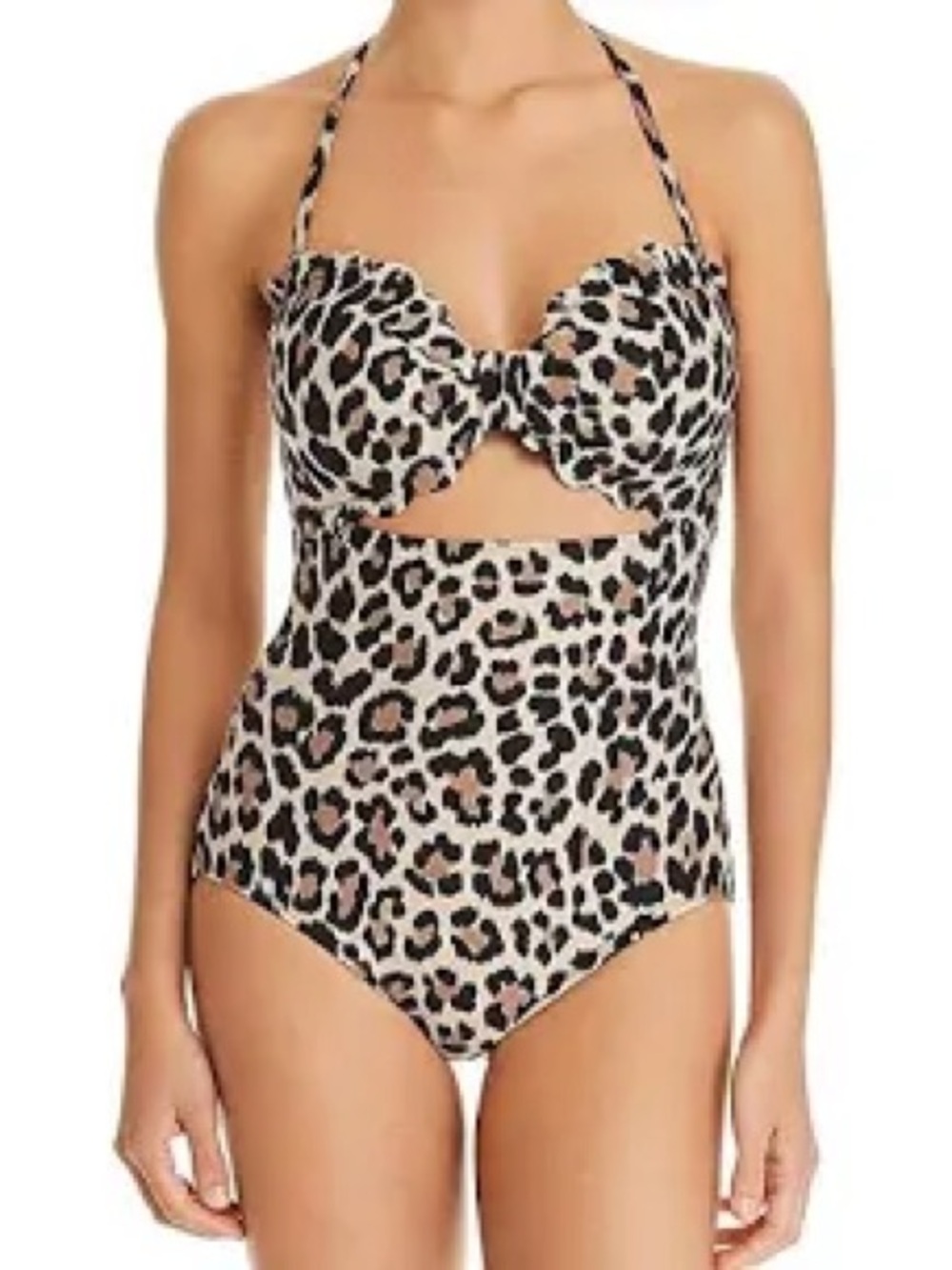 kate spade Leopard-Print Halter One-Piece Swimsuit in Cream, Black and Brown